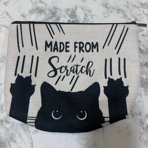 Cat Made From Scratch Funny Kitty Paw Makeup Bag Zippered Cosmetic Travel Cream